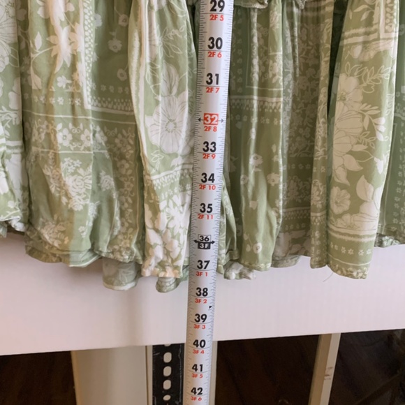 Boho/western, sage green & white floral bandana-like ruffled tiered maxi skirt - Picture 11 of 12
